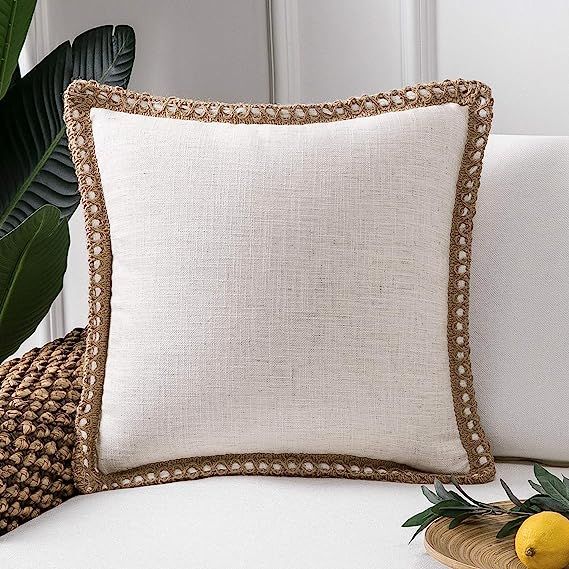 Phantoscope Farmhouse Decorative Throw Pillow Cover Burlap Linen Trimmed Tailored Edges Outdoor P... | Amazon (US)