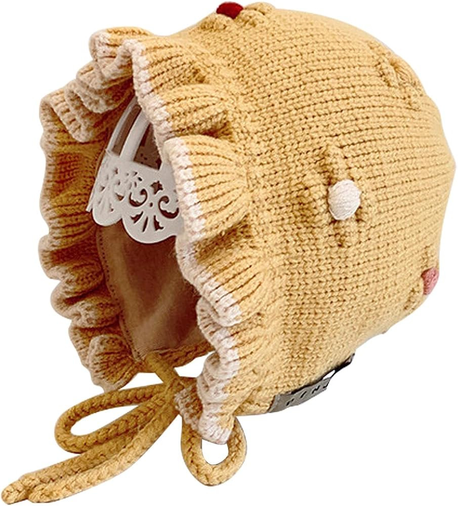 HOOLCHEAN Baby Girls Bonnet Double Layer Soft Knitted Hat for Autumn Winter 6-24 Months | Amazon (US)