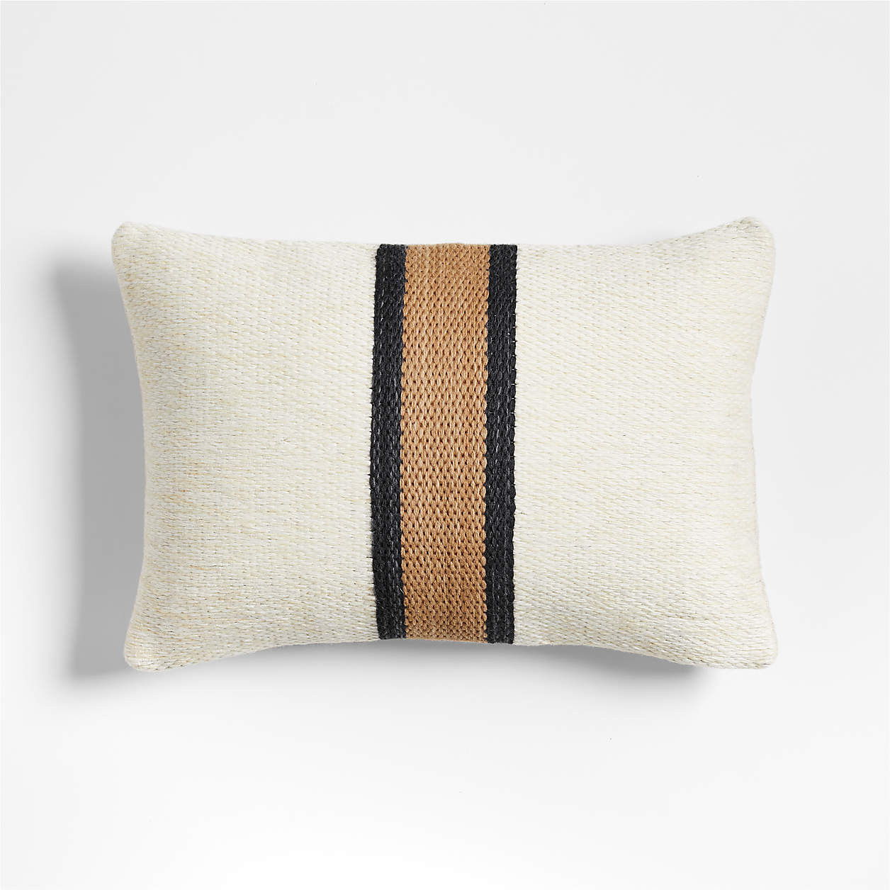 Lazio Woven Kilim Stripe 22"x15" Ink Black and Brulee Brown Throw Pillow with Down-Alternative In... | Crate & Barrel