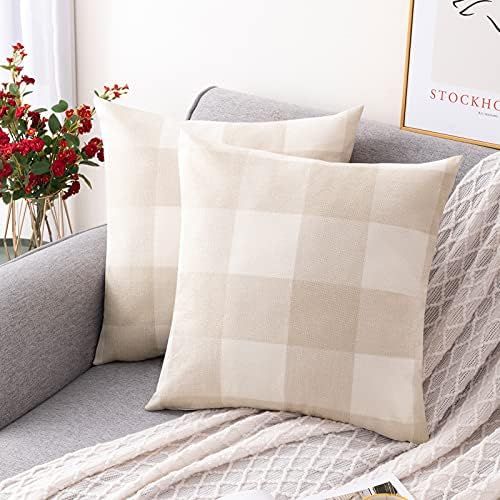 joybest Throw Pillow Covers, Set of 2 Buffalo Check Plaid Throw Pillow Cases Cotton Linen Cushion... | Amazon (US)