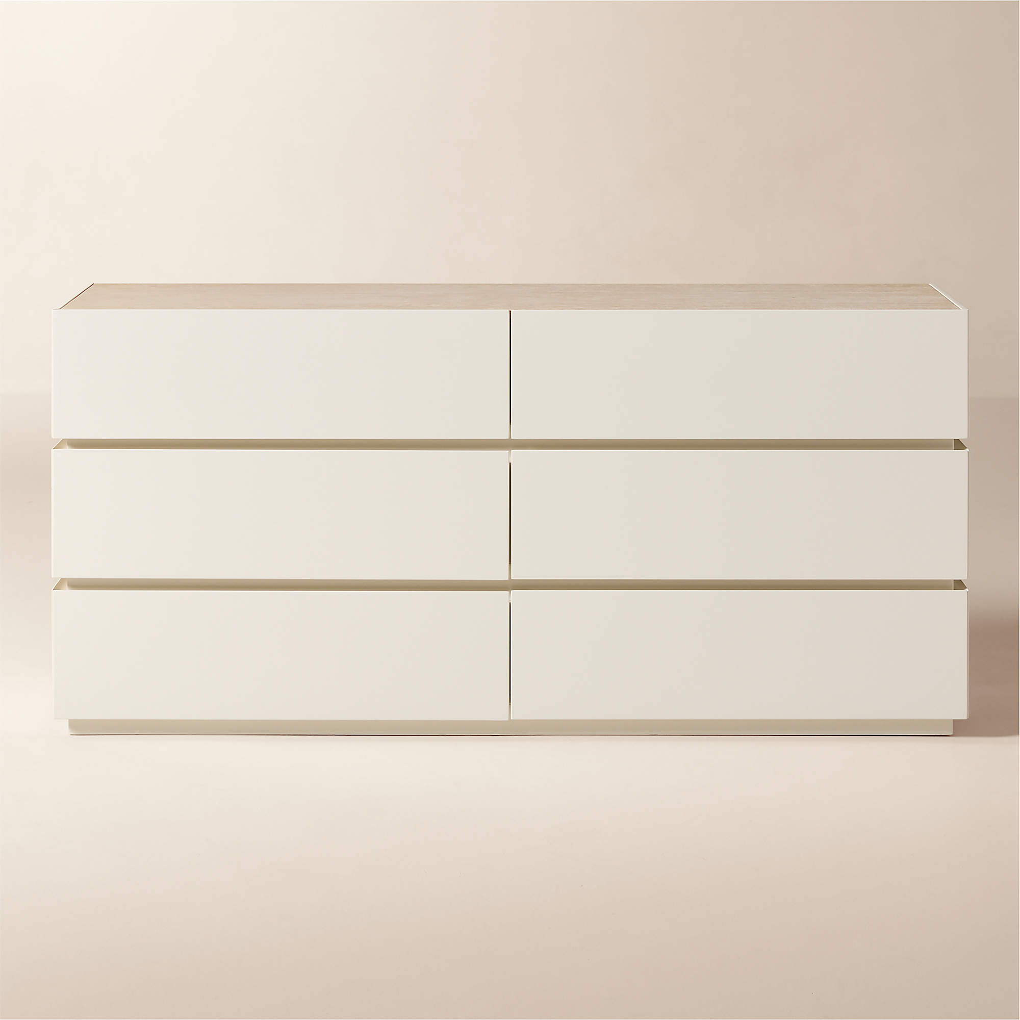 Dover 6-Drawer Warm White Lacquered Dresser with Travertine Top + Reviews | CB2 | CB2