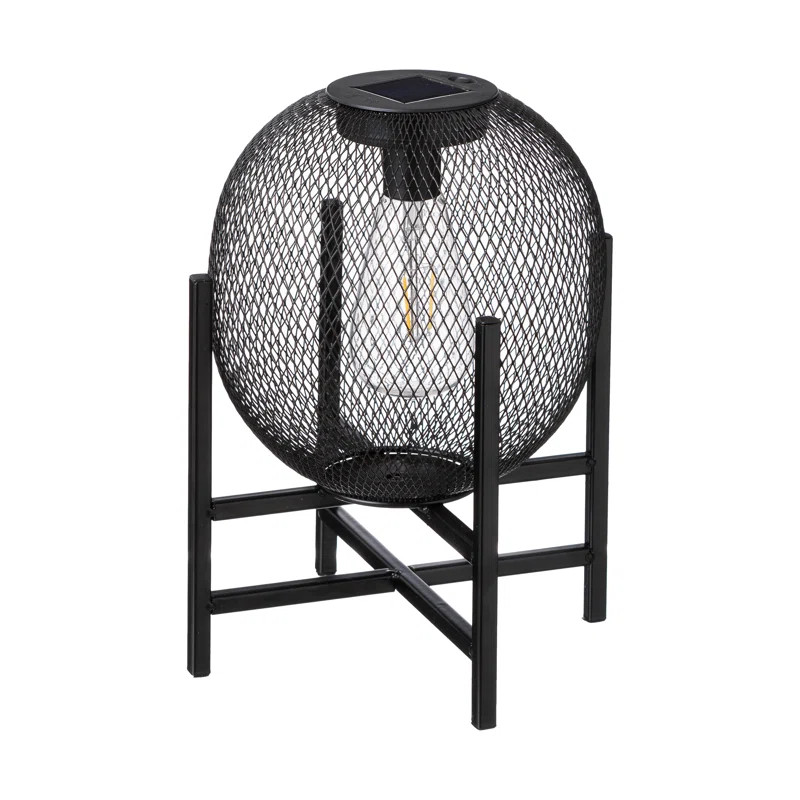11.5"H Metal Mesh Black Solar Powered Outdoor Lantern With Stand | Wayfair North America