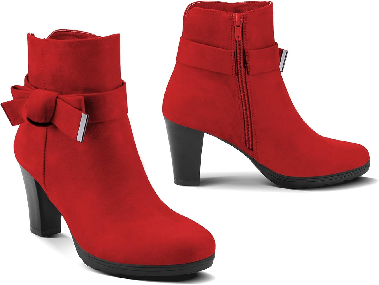 mysoft Women's Booties with Heel, Chunky Stacked Heel Zipper Ankle Boots for Ladies | Amazon (US)