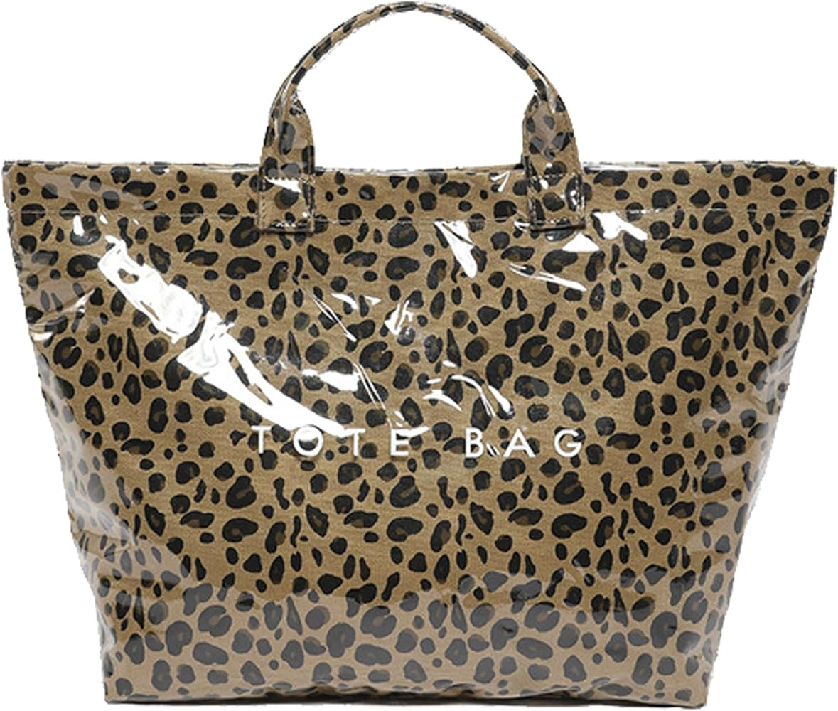 Tote Bag for Women,Large Work Tote Bag Clear Plastic Handbag PVC Letter Printed Bag Kraft Paper H... | Amazon (US)