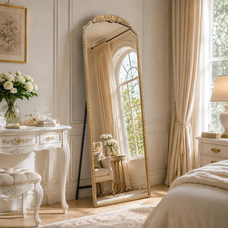 Astoria Grand vintage gold arched floor mirror