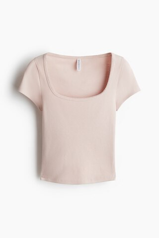 H & M - Geripptes T-Shirt mit Picot-Besatz - Rosa - Damen | H&M (DE, AT, CH, NL, FI)
