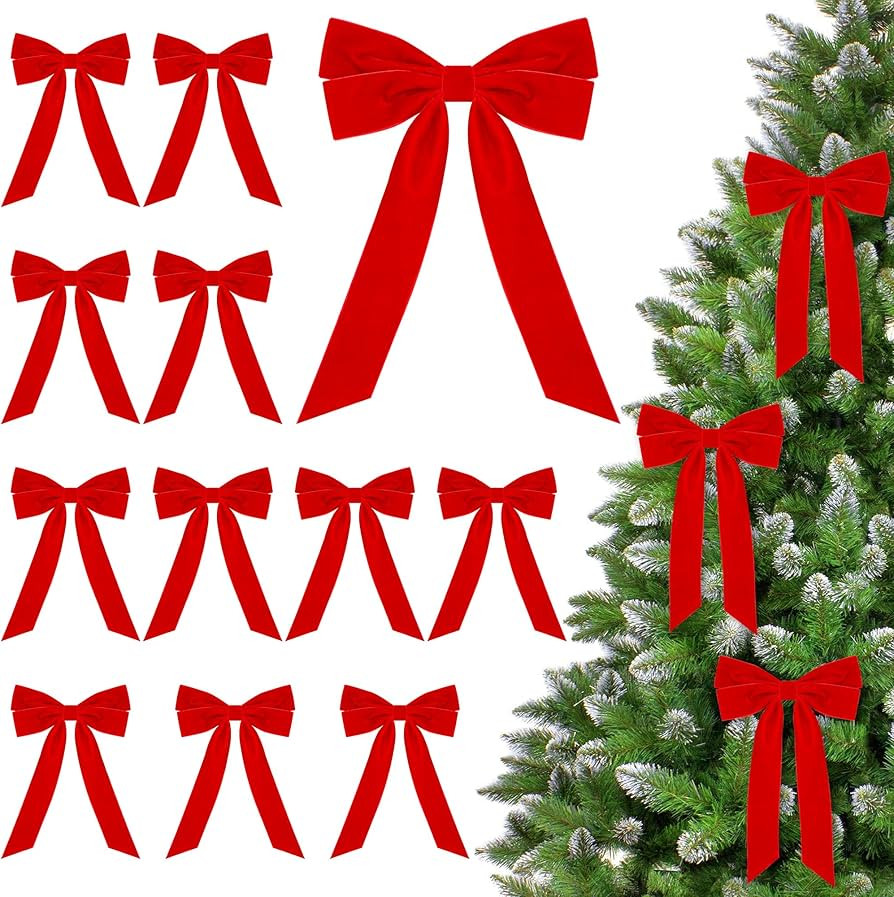 Aneco 12 Pcs Velvet Bows Christmas Ribbon Bow Tree Ornaments Vintage Xmas Bows for DIY Crafts Gif... | Amazon (US)