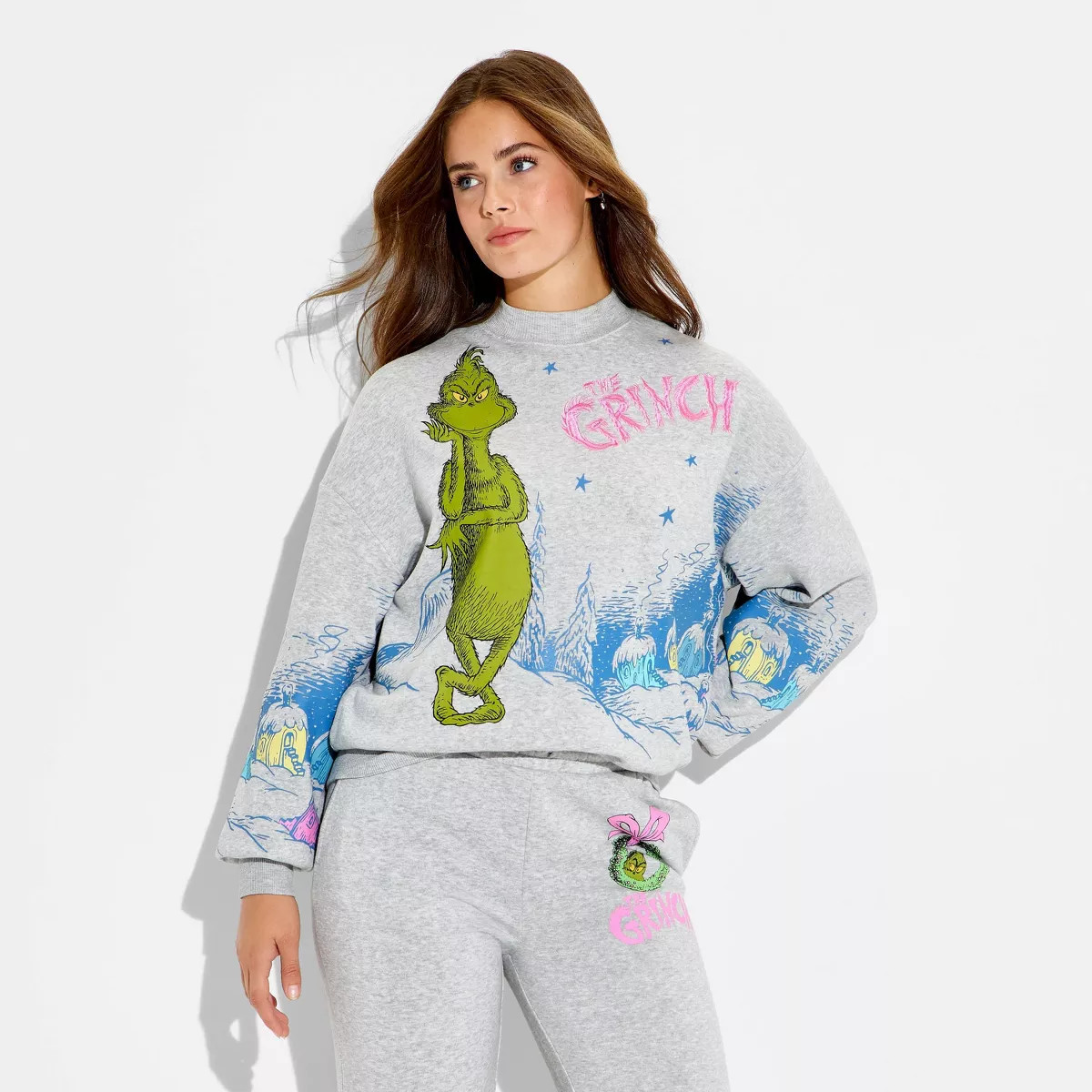 Women's Grinch Fleece Graphic Sweatshirt - Heather Gray | Target