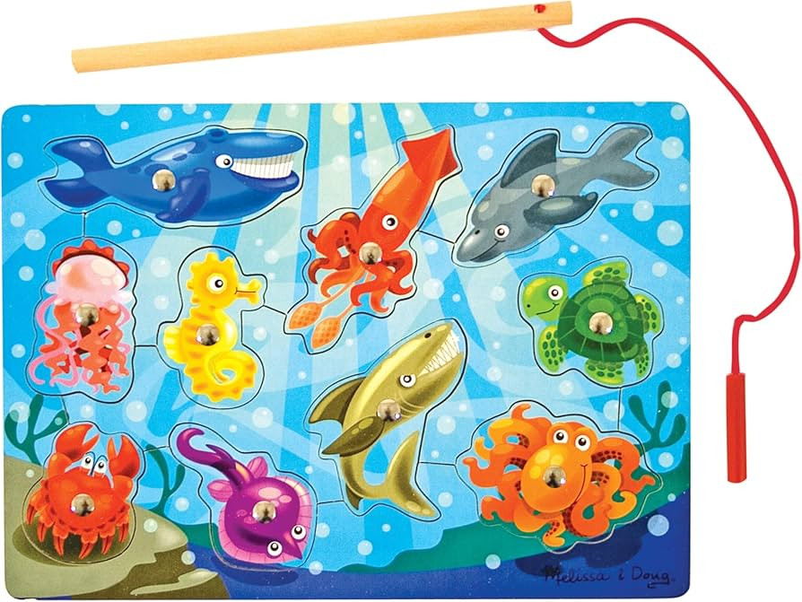 Melissa & Doug Magnetic Wooden Fishing Game and Puzzle With Wooden Ocean Animal Magnets - Magneti... | Amazon (US)