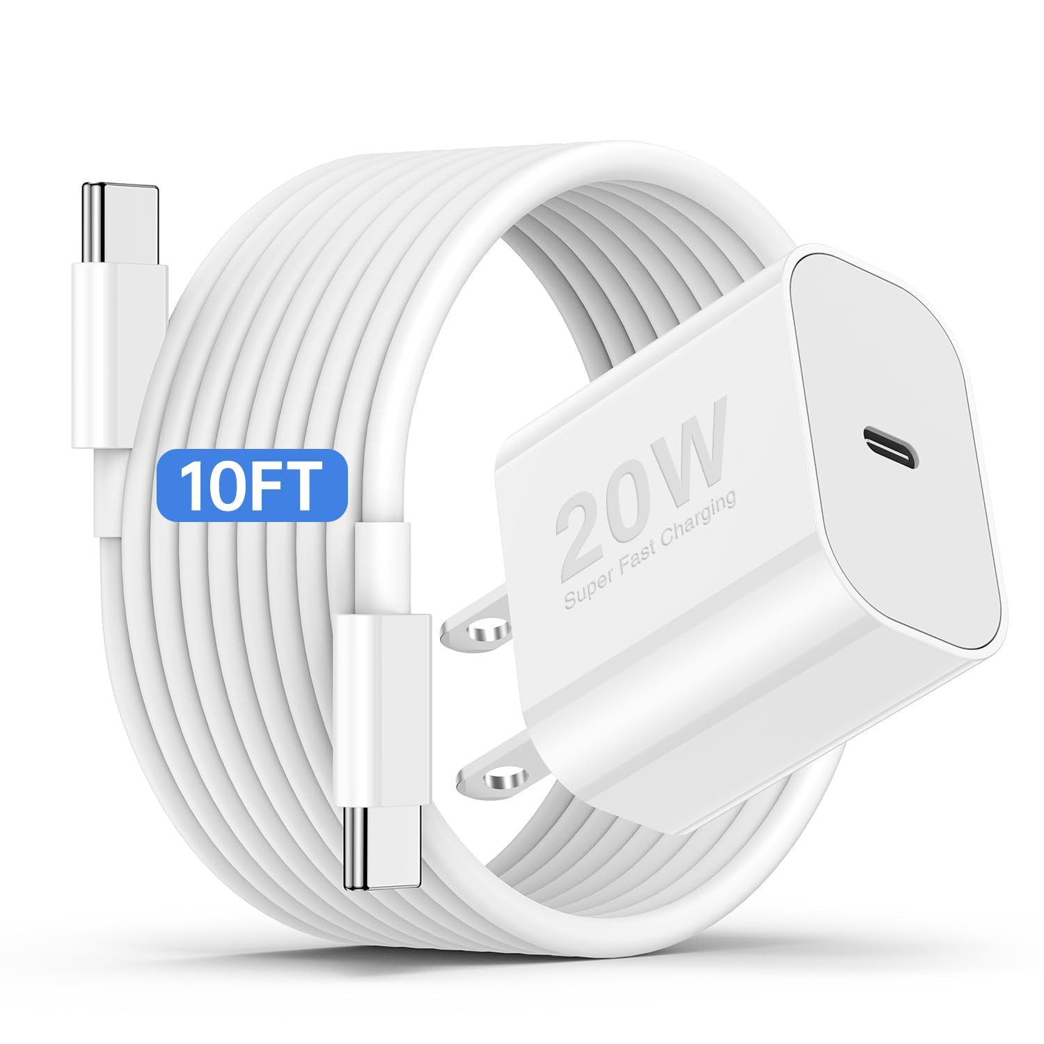 iPhone 17 16 15 Fast Charger and 10ft Type C to C Cable Cord Long, 20W USB C Charging Block Plug for Apple iPhone 17 Pro Max/17 Air/16 Pro/16 Plus/15 Pro/15 Mini/iPad Power Adapter Cube Brick/AirPods | Amazon (US)