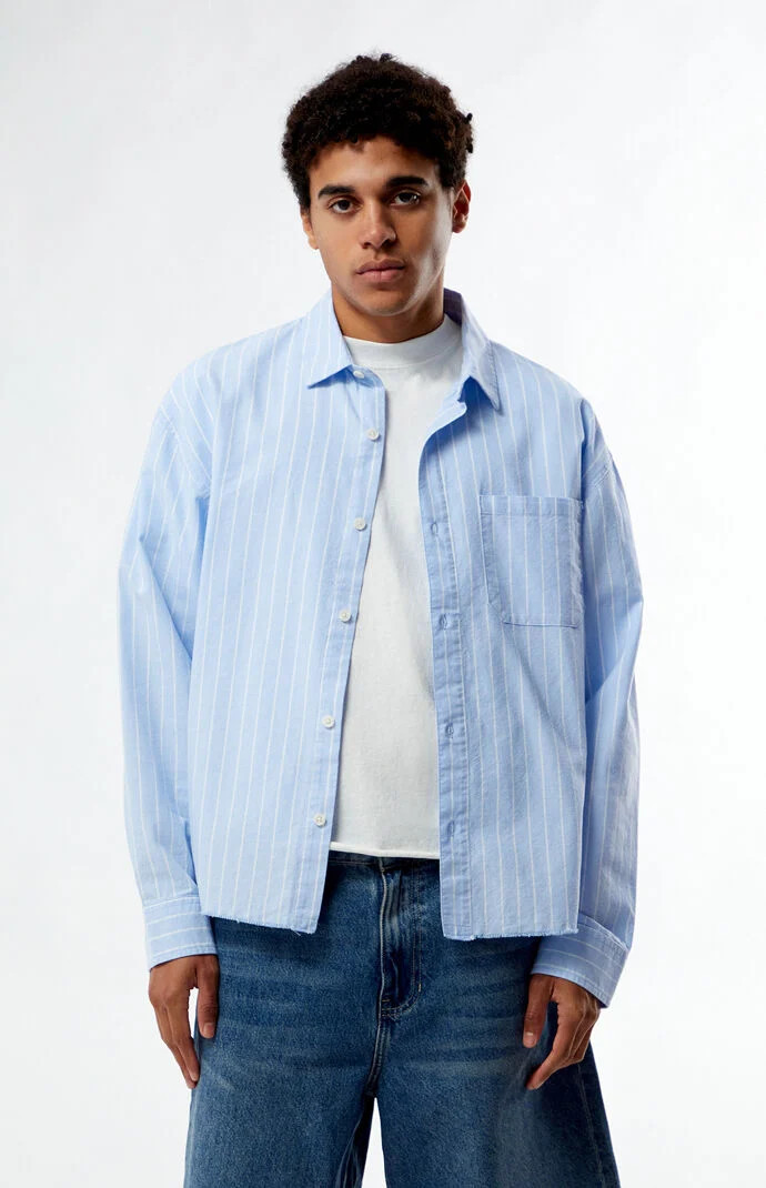 Men's Blue Striped Oxford Button Down Long Sleeve Shirt - Size Large | PacSun