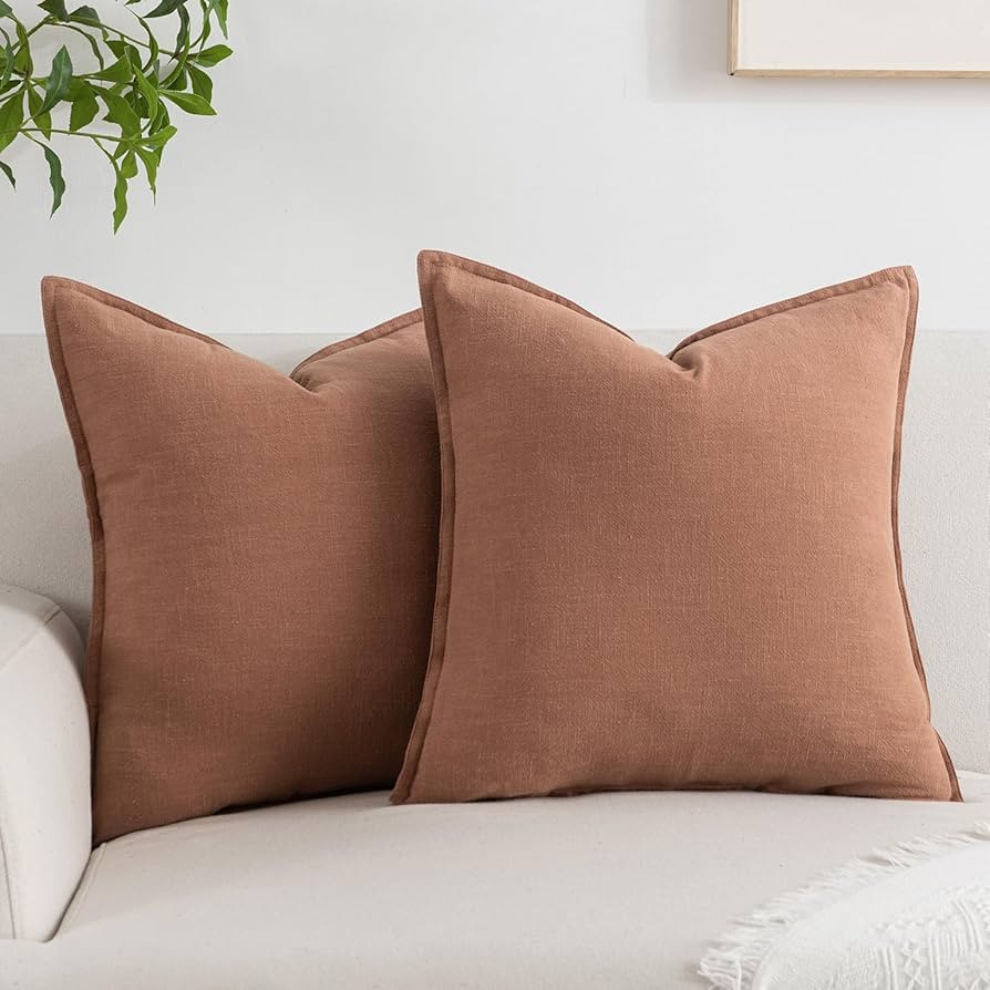 PANDICORN Rust Linen Throw Pillow Covers 18x18 Inch Natural Soft Modern Farmhouse Terracotta Fall... | Amazon (US)