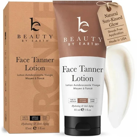 Beauty by Earth Self Tanner for Face with Organic & Natural Ingredients, Sunless Fake Tanning Lotion Medium to Dark | Walmart (US)