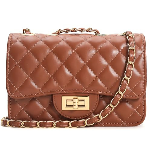 Supaico Small Quilted Crossbody Purse for Women Trendy Ladies Shoulder Bag PU Leather Satchel HandBag with Chain Strap,Brown | Amazon (US)