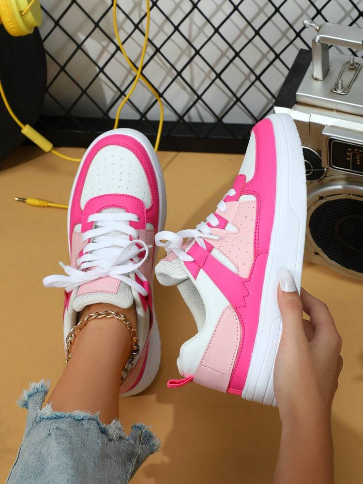 White & Pink Lightweight & Comfortable Sneakers For Men & Women, Suitable For Walking And Commuti... | SHEIN