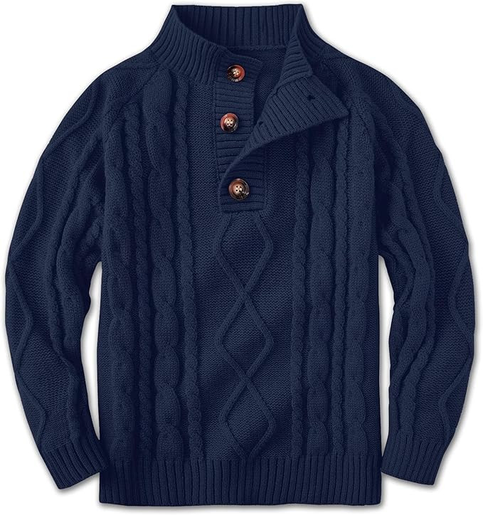 BesserBay Boys Winter Warm Cable Knit Button Down Sweaters Raglan Sleeve Mock Neck Cute Pullover ... | Amazon (US)