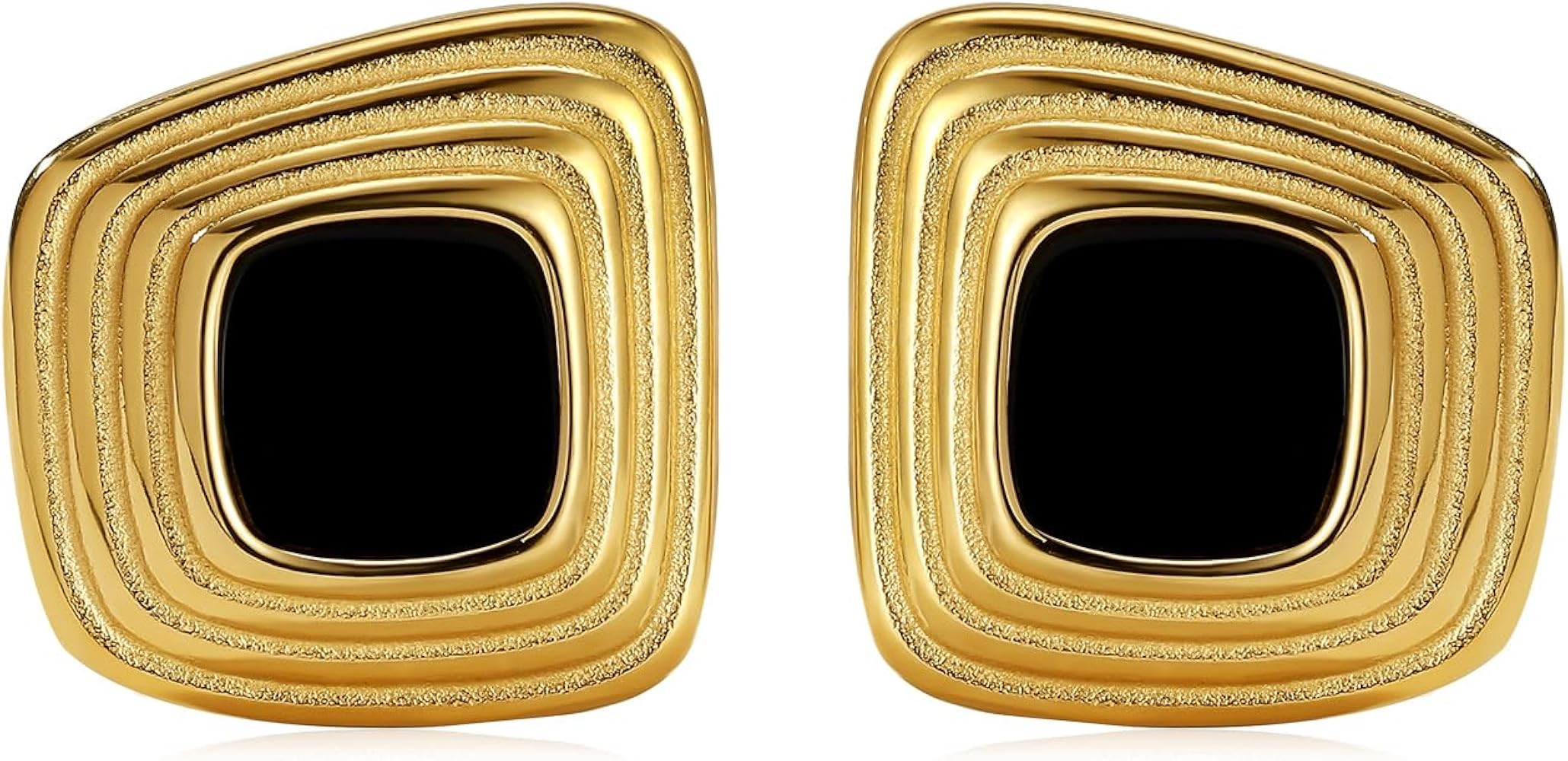 14K Gold Plated Earrings for Women Oval Square Stud Earrings Non Tarnish Stainless Steel | Amazon (US)