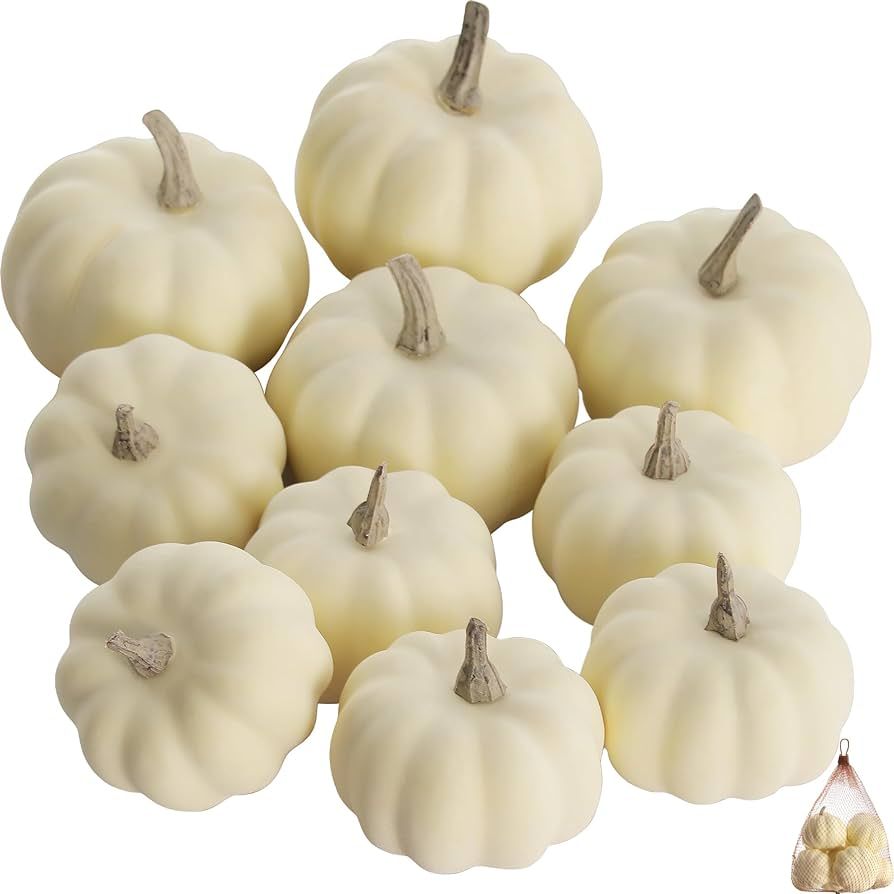 Artgar Pumpkin Decor - White Pumpkin - 10PCS Mini Pumpkin Harvest Set - Beige Foam Pumpkins for H... | Amazon (US)