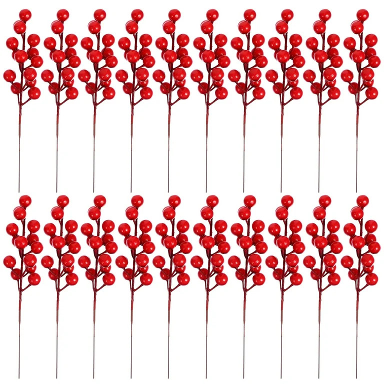 Qumonin 20pcs Red Artificial Cherry Stems for Christmas Tree & Home Decor | Walmart (US)