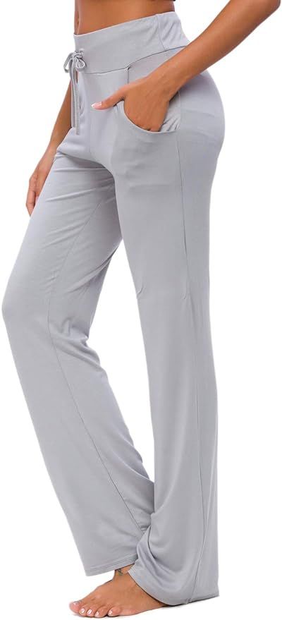 Womens Yoga Pants with Pockets Straight-Leg Loose Comfy Modal Drawstring Lounge Running Long Acti... | Amazon (US)