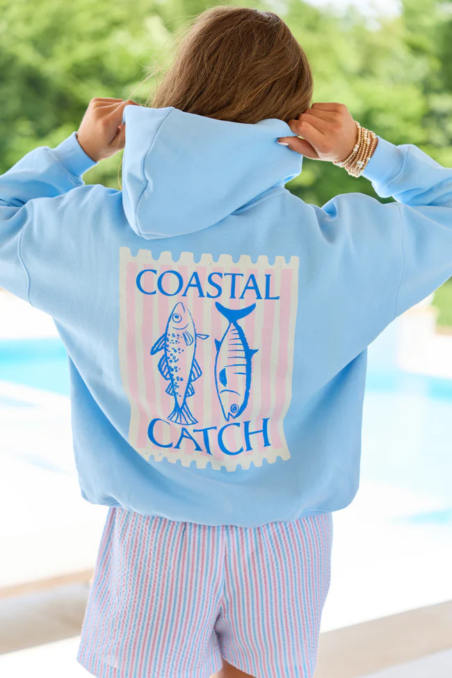 Coastal Catch Light Blue Graphic Hoodie - XL | Pink Lily
