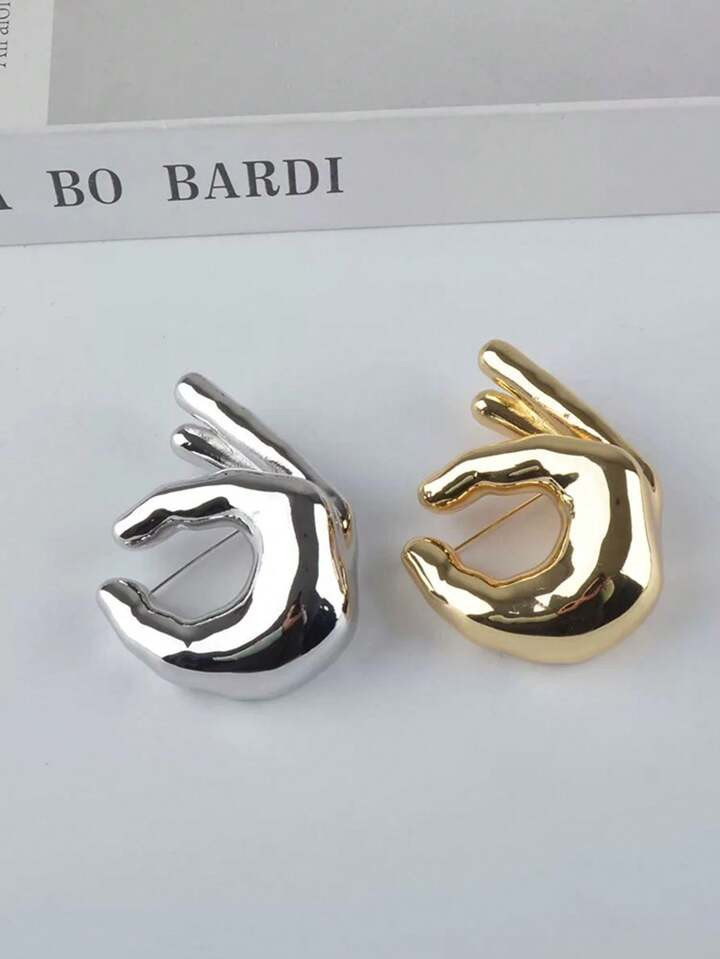 1pc Vintage OK Gesture Brooch Couple Personalised Pin Corsage Metallic Polished Surface Premium F... | SHEIN