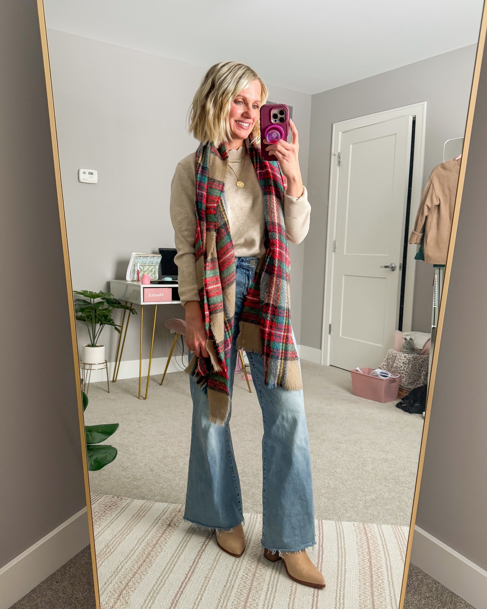 What I wore this week! 
Sweater- @amazon- small
Jeans- @dearjohndenim- 25 (code: katie15) 
Scarf is thrifted, linked similar options 

#LTKootd #LTKOver40 #LTKPetite