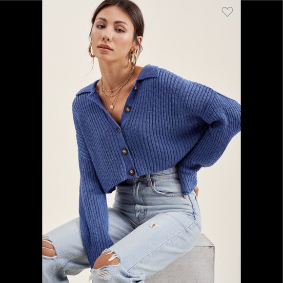 Blue cropped collared cardigan | Poshmark