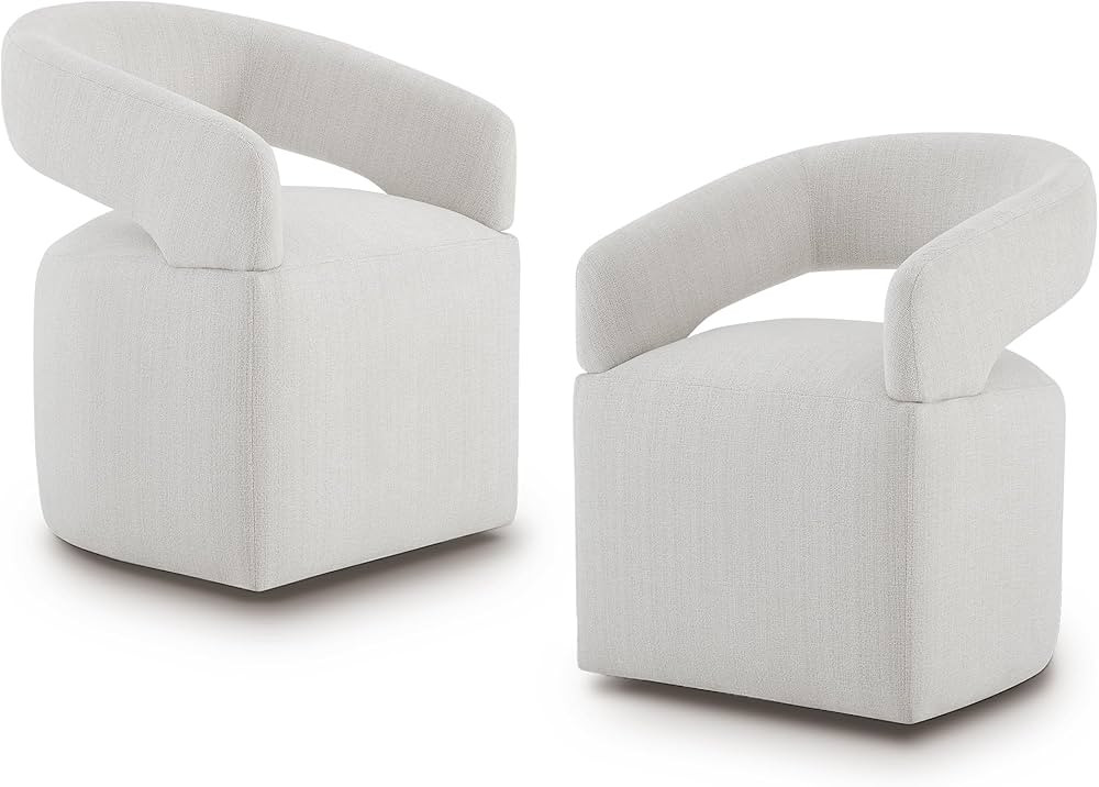 Upholstered Dining Chairs with Casters Modern Barrel Side Armchair with Rollers for Diningroom Be... | Amazon (US)