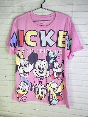 Disney Mickey Mouse and Friends Pink Graphic Print T-Shirt Top Womens Juniors XL | eBay US