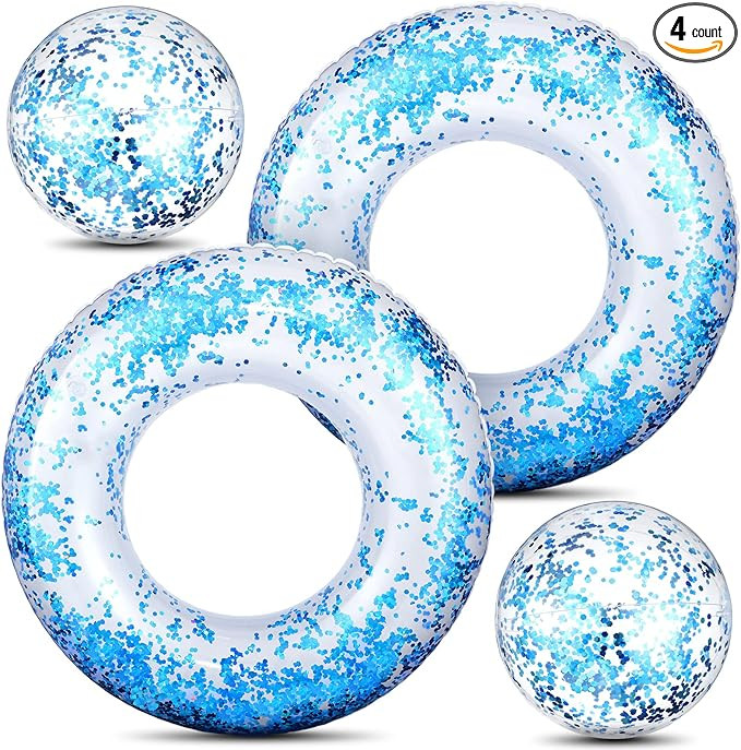 4 Pieces Inflatable Glitter Pool Float Tube Confetti Swim Ring and Glitter Beach Ball Confetti In... | Amazon (US)