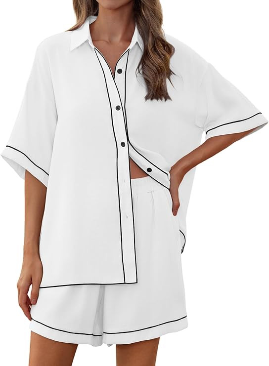 Womens Half Sleeve Lightweight Button Down Pajamas Set super soft Summer Sleepwear Pj Lounge sets... | Amazon (US)