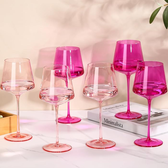 Hot Pink Wine glasses set-Magenta&Blush Pink Colored Wine Glasses Set of 6 Gifts for Women Hand-B... | Amazon (US)