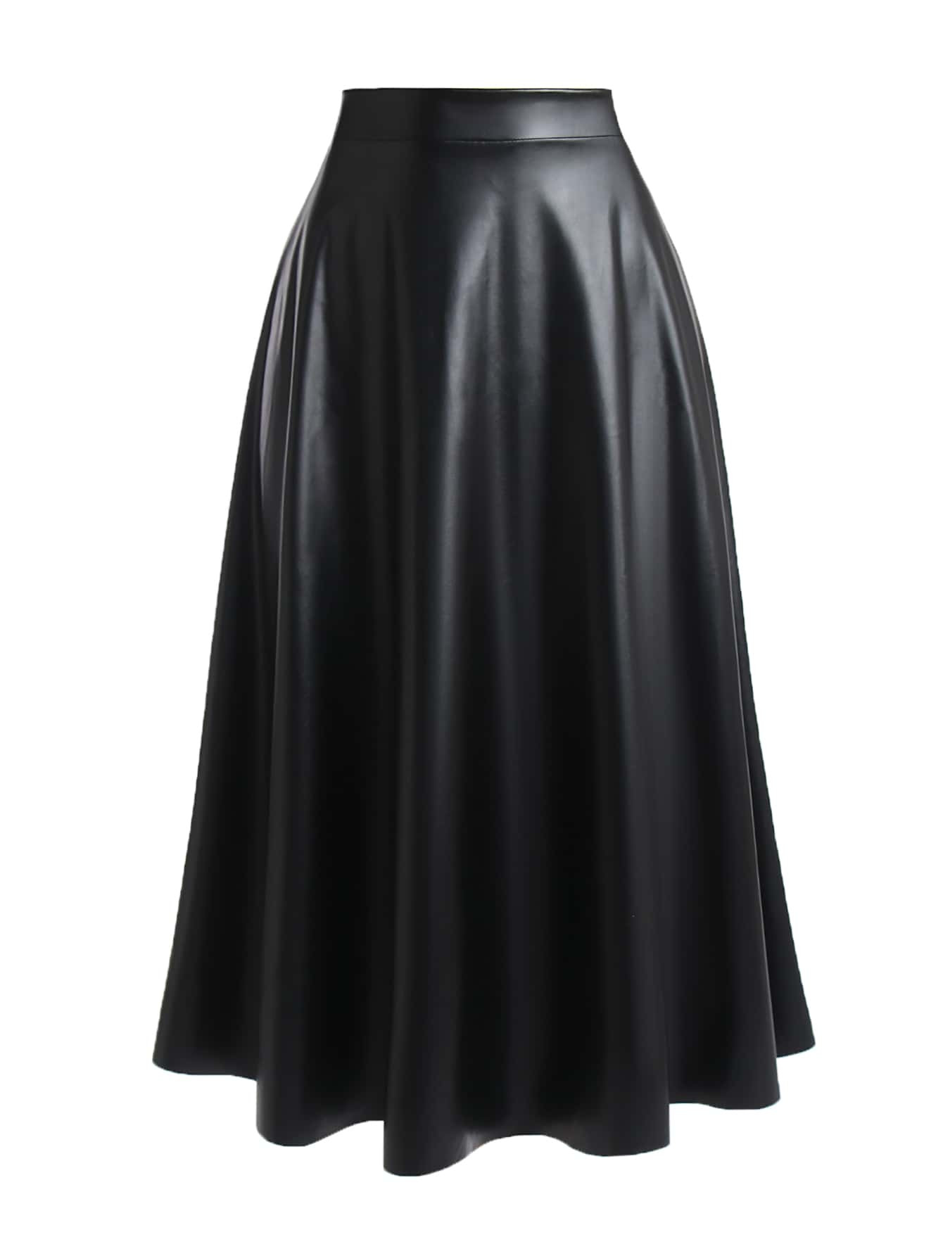 Femmeverse Plus Solid PU Leather Flare Skirt Fall Cloth For Women | SHEIN