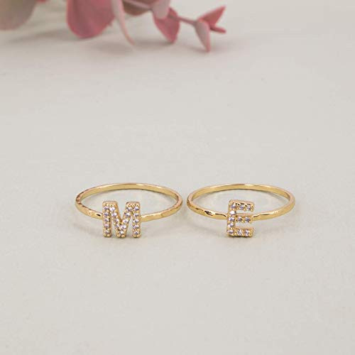 Amazon.com: Initial Letter Crystal Ring. Name Rings on Dainty Hammered band Ring for Personalized... | Amazon (US)