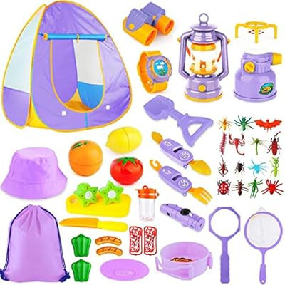 MIBOTE Kids Camping Tent Set Toys, 45pcs Pop Up Play Tent with Camping Gear Tools Indoor Outdoor ... | Amazon (US)