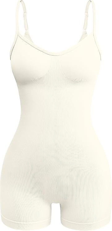 OQQ Women's Yoga Rompers Ribbed One Piece Spaghetti Strap Sleeveless Tops Romper | Amazon (US)