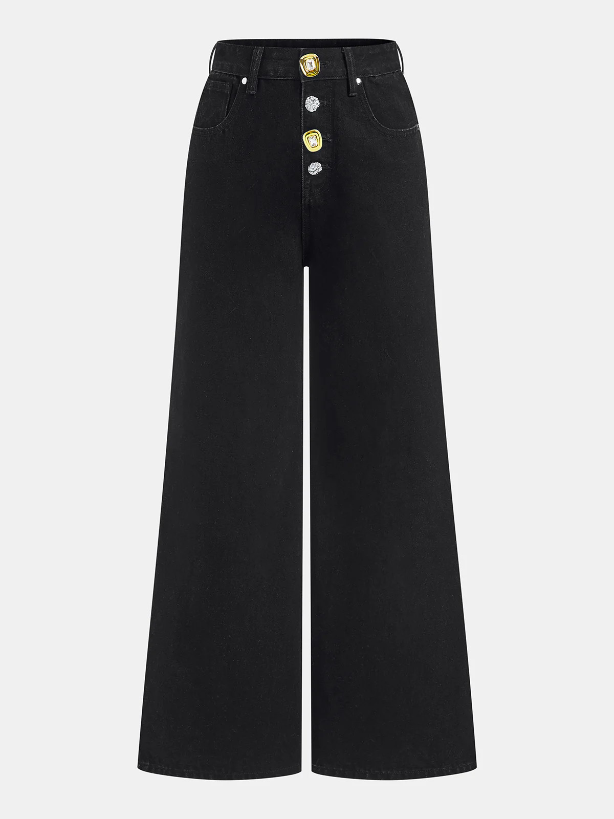 Metal Button-Detail Wide-Leg Jeans | Commense