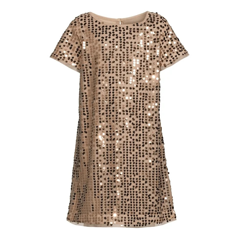 Wonder Nation Girls Sequin Short Sleeve Shift Dress, Sizes 4-18 & Plus | Walmart (US)