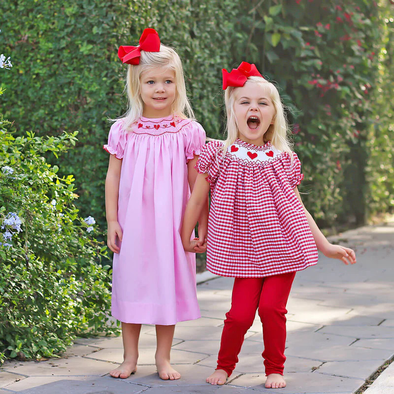 Heart Smocked Red Check Legging Set | Classic Whimsy