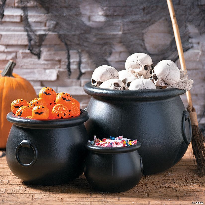 8"-16" Black Cauldrons Plastic Halloween Decorations - 3 Pc. | Oriental Trading Company