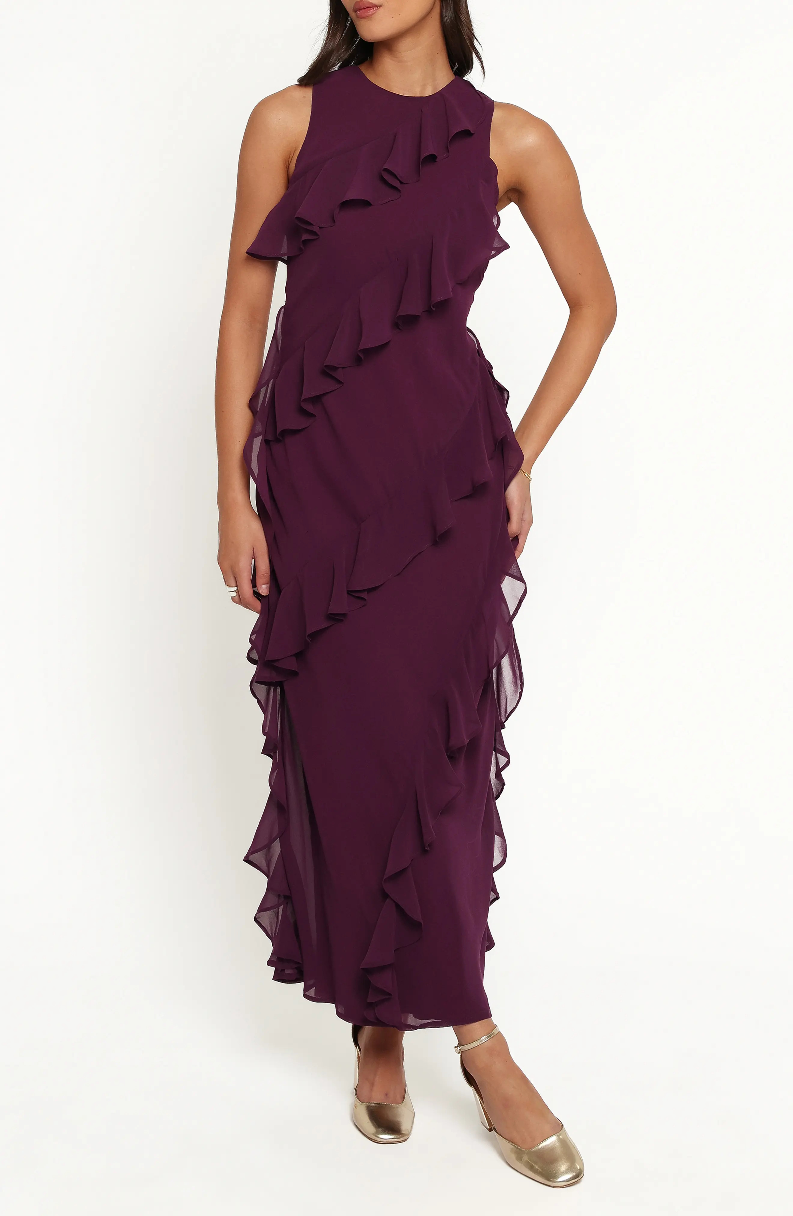 Petal & Pup Oriella Ruffle Maxi Dress in Plum at Nordstrom, Size Xx-Small | Nordstrom