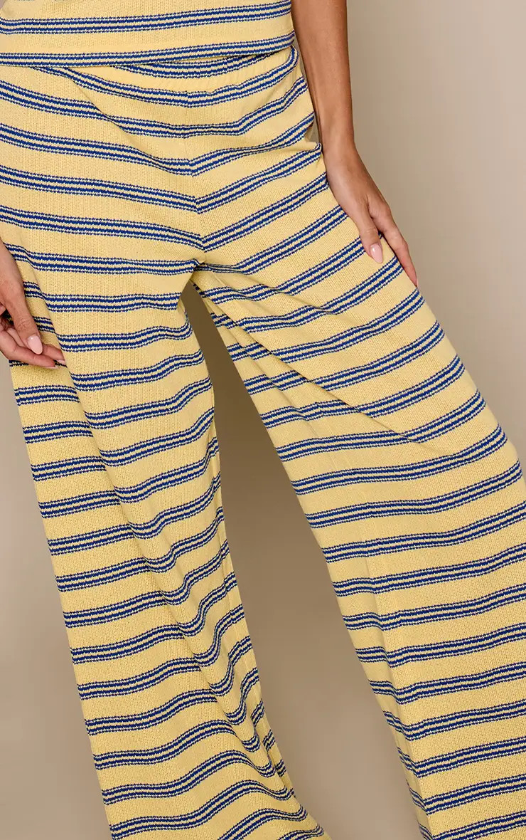 Yellow Striped Cotton Textured Trousers | PrettyLittleThing UK