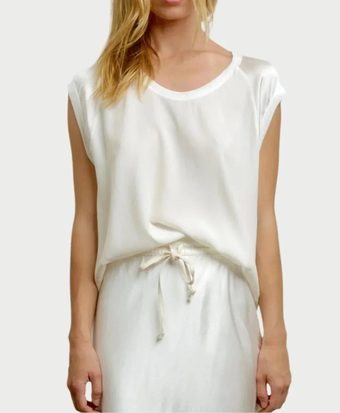 Cap Sleeve Silk Baseball Tee in Cloud | WEST2WESTPORT