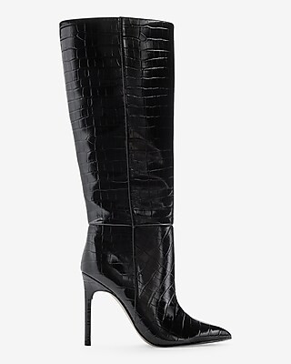 Croc-Embossed Thin Heel Boots | Express