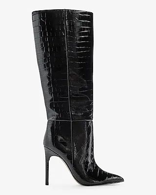 Croc-embossed Thin Heel Boots | Express