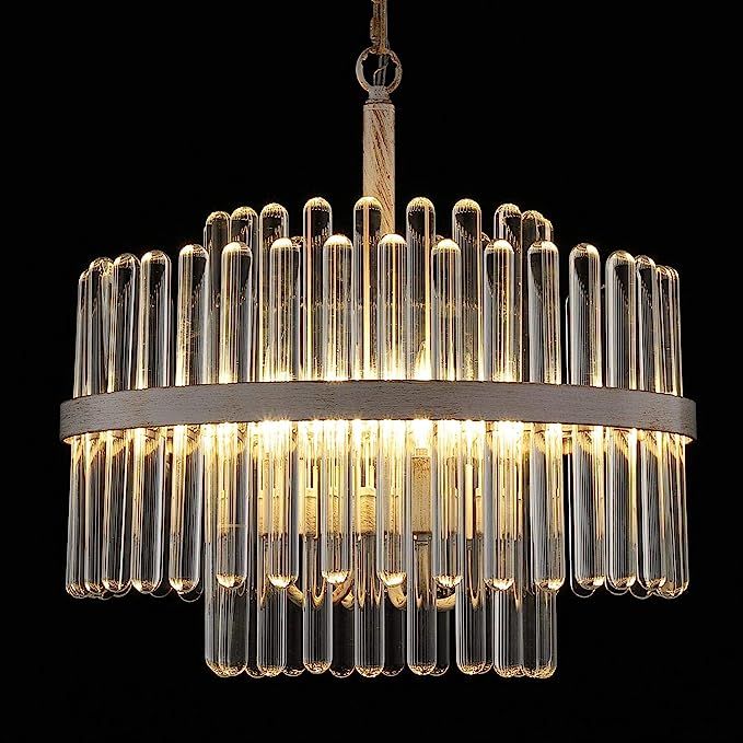 Q&S Modern Crystal Chandelier, Luxury Glass Chandeliers,4 Lights,17 inch,Oak White Metal Pendant ... | Amazon (US)