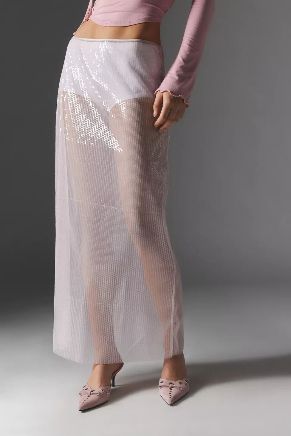 Silence + Noise Dynasty Sheer Sequin Maxi Skirt | Urban Outfitters (US and RoW)