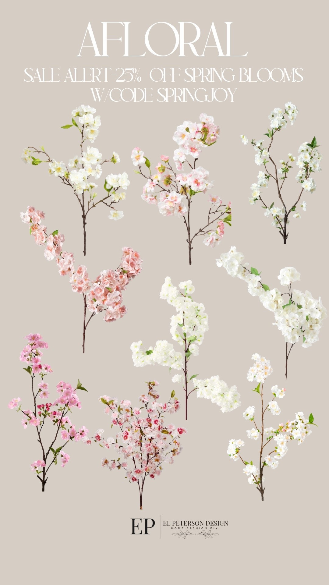 AFloral
Spring into Savings
25% off spring blooms with code
SPRINGJOY

Stems
Cherry blossoms 

#LTKHome #LTKSaleAlert