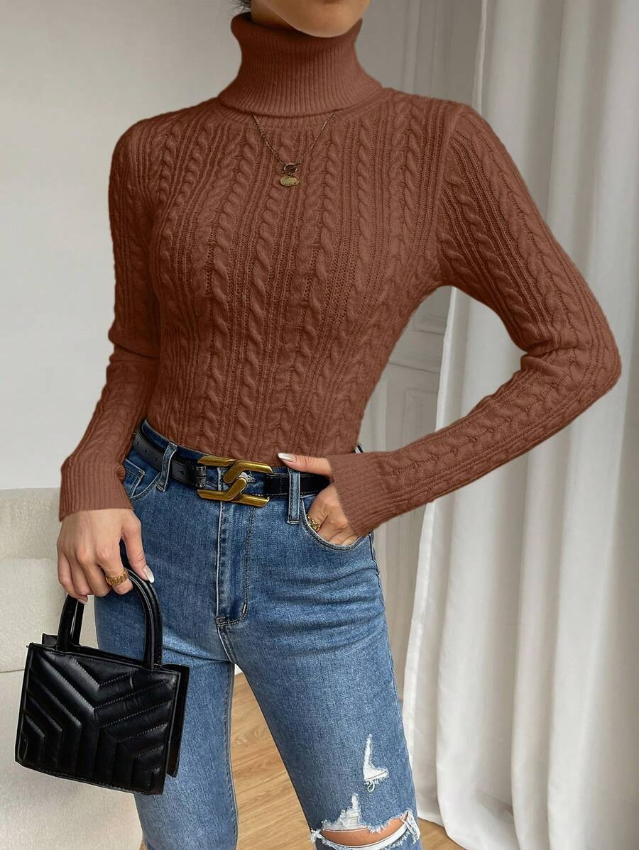 SHEIN Raffinéa Solid Color High Neck Sweater, Autumn/Winter | SHEIN